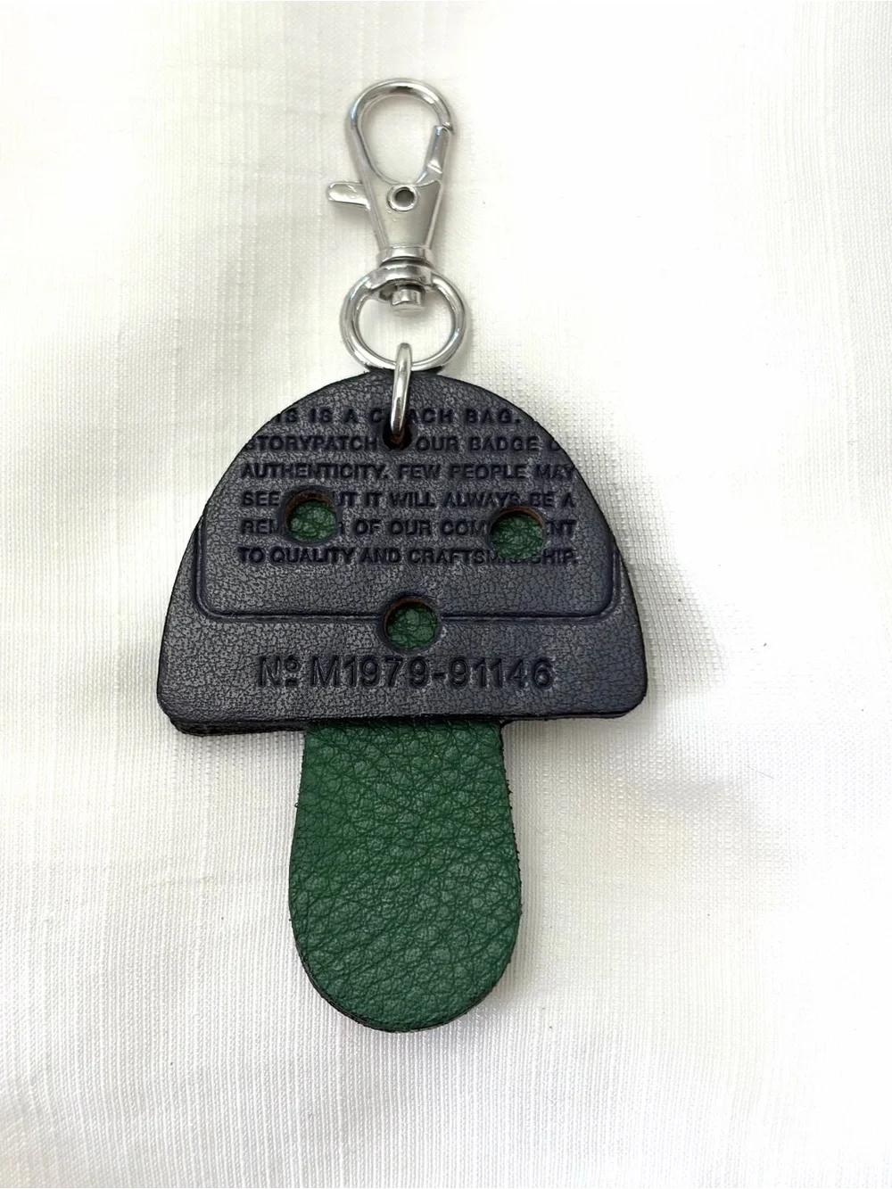 Upcycled COACH Green and Navy Mushroom Leather Key Tag